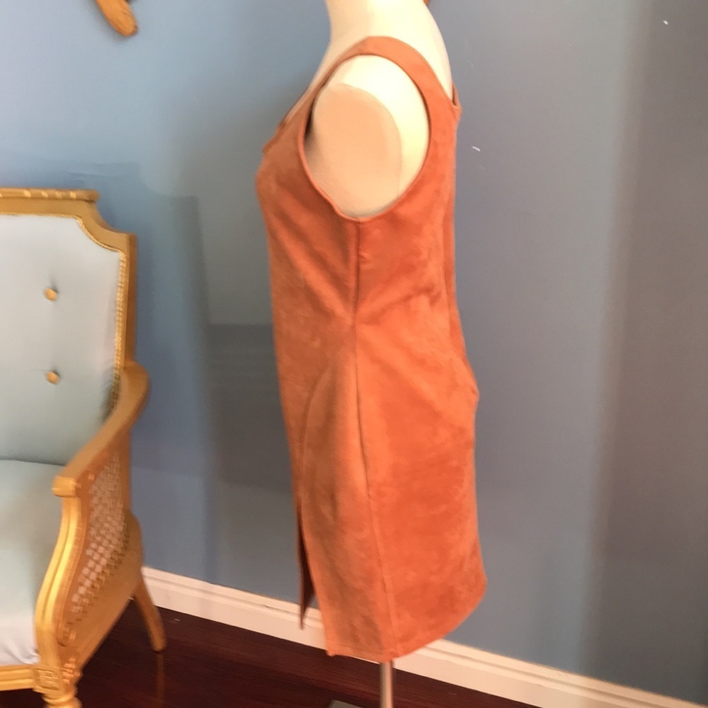Hyfve terracotta velvety suede like bodycon sleeveless mini dress size L - Picture 4 of 12